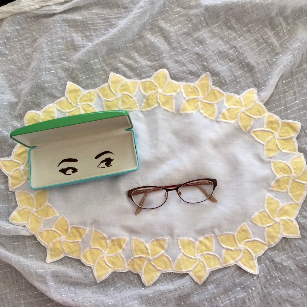 Kate Spade eyeglass frames and case, copper cat eye